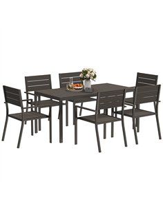 Outsunny 7 Piece Garden Furniture Set, 160 x 80 cm Rectangle Table and 6 Stackable Chairs Set, Outdoor Dining Set for Balcony, D