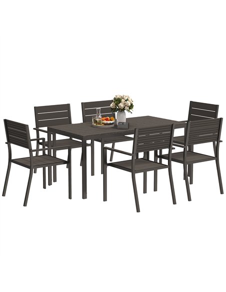 Outsunny 7 Piece Garden Furniture Set, 160 x 80 cm Rectangle Table and 6 Stackable Chairs Set, Outdoor Dining Set for Balcony, D - pic 151306 | FastDaddyshop