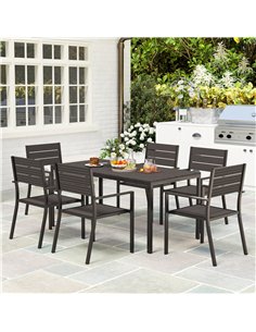 Outsunny 7 Piece Garden Furniture Set, 160 x 80 cm Rectangle Table and 6 Stackable Chairs Set, Outdoor Dining Set for Balcony, D 2