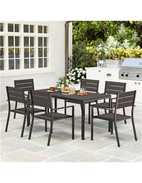 Outsunny 7 Piece Garden Furniture Set, 160 x 80 cm Rectangle Table and 6 Stackable Chairs Set, Outdoor Dining Set for Balcony, D - pic 151307 | FastDaddyshop