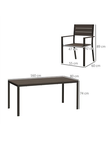 Outsunny 7 Piece Garden Furniture Set, 160 x 80 cm Rectangle Table and 6 Stackable Chairs Set, Outdoor Dining Set for Balcony, D