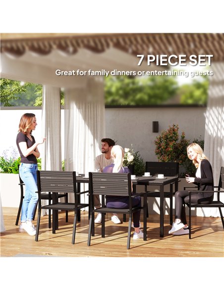 Outsunny 7 Piece Garden Furniture Set, 160 x 80 cm Rectangle Table and 6 Stackable Chairs Set, Outdoor Dining Set for Balcony, D - pic 151309 | FastDaddyshop
