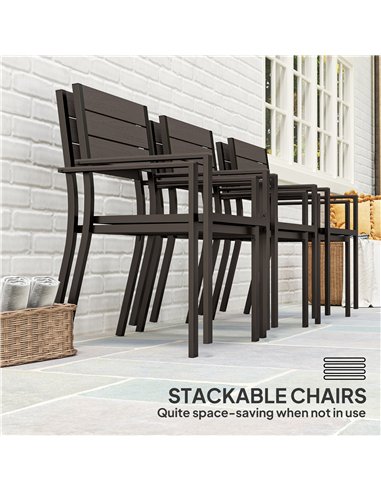 Outsunny 7 Piece Garden Furniture Set, 160 x 80 cm Rectangle Table and 6 Stackable Chairs Set, Outdoor Dining Set for Balcony, D