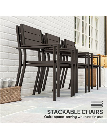 Outsunny 7 Piece Garden Furniture Set, 160 x 80 cm Rectangle Table and 6 Stackable Chairs Set, Outdoor Dining Set for Balcony, D - pic 151310 | FastDaddyshop