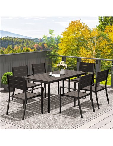 Outsunny 7 Piece Garden Furniture Set, 160 x 80 cm Rectangle Table and 6 Stackable Chairs Set, Outdoor Dining Set for Balcony, D
