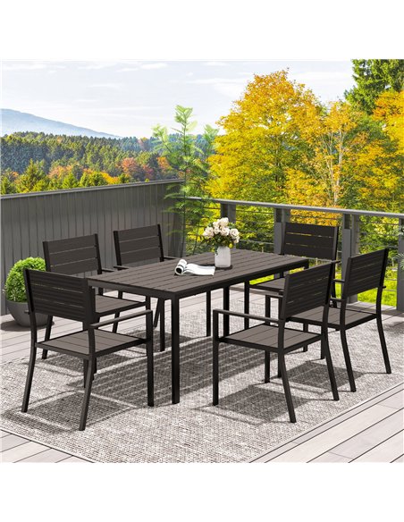 Outsunny 7 Piece Garden Furniture Set, 160 x 80 cm Rectangle Table and 6 Stackable Chairs Set, Outdoor Dining Set for Balcony, D - pic 151313 | FastDaddyshop