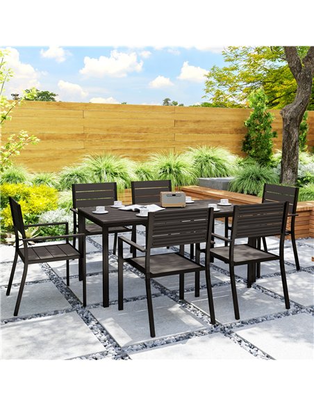 Outsunny 7 Piece Garden Furniture Set, 160 x 80 cm Rectangle Table and 6 Stackable Chairs Set, Outdoor Dining Set for Balcony, D - pic 151314 | FastDaddyshop