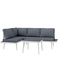 Outsunny 3 Piece Garden Furniture Set with 5-Level Adjustable Lounger, L Shaped Garden Corner Sofa with Cushions, Mesh Seat, Sla