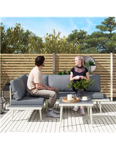 Outsunny 3 Piece Garden Furniture Set with 5-Level Adjustable Lounger, L Shaped Garden Corner Sofa with Cushions, Mesh Seat, Sla 2