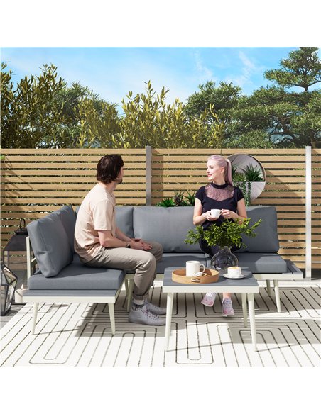 Outsunny 3 Piece Garden Furniture Set with 5-Level Adjustable Lounger, L Shaped Garden Corner Sofa with Cushions, Mesh Seat, Sla - pic 151316 | FastDaddyshop