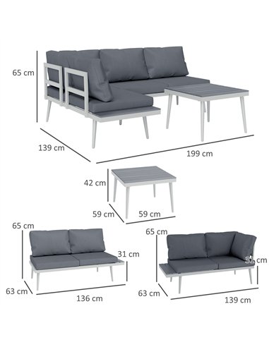 Outsunny 3 Piece Garden Furniture Set with 5-Level Adjustable Lounger, L Shaped Garden Corner Sofa with Cushions, Mesh Seat, Sla