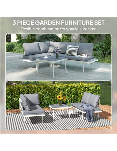 Outsunny 3 Piece Garden Furniture Set with 5-Level Adjustable Lounger, L Shaped Garden Corner Sofa with Cushions, Mesh Seat, Sla