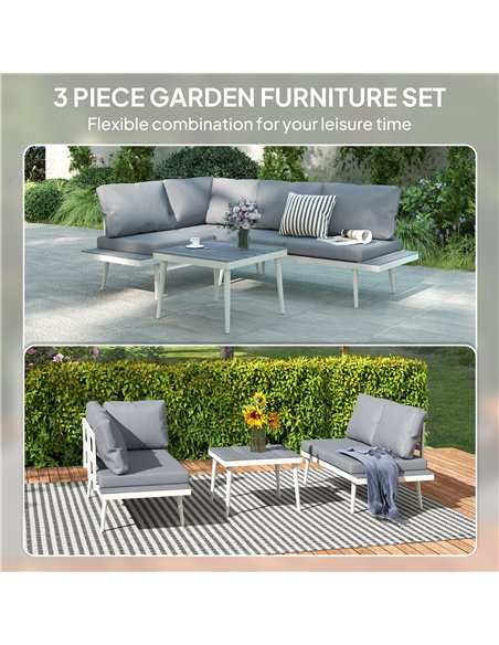 Outsunny 3 Piece Garden Furniture Set with 5-Level Adjustable Lounger, L Shaped Garden Corner Sofa with Cushions, Mesh Seat, Sla - pic 151318 | FastDaddyshop