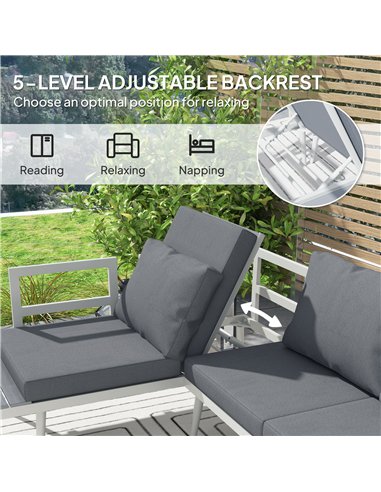 Outsunny 3 Piece Garden Furniture Set with 5-Level Adjustable Lounger, L Shaped Garden Corner Sofa with Cushions, Mesh Seat, Sla