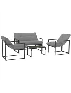 Outsunny Four-Piece Relaxed Back Garden Dining Set - Black/Light Grey