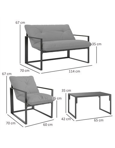 Outsunny Four-Piece Relaxed Back Garden Dining Set - Black/Light Grey