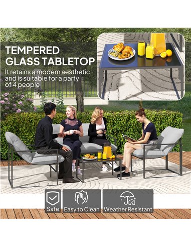 Outsunny Four-Piece Relaxed Back Garden Dining Set - Black/Light Grey