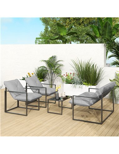 Outsunny Four-Piece Relaxed Back Garden Dining Set - Black/Light Grey