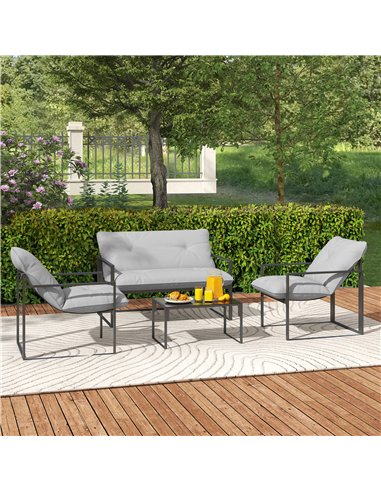 Outsunny Four-Piece Relaxed Back Garden Dining Set - Black/Light Grey