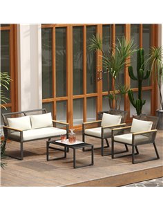 Outsunny Four Piece Wicker Rope Garden Furniture Set with Glass Top Coffee Table - Grey 2