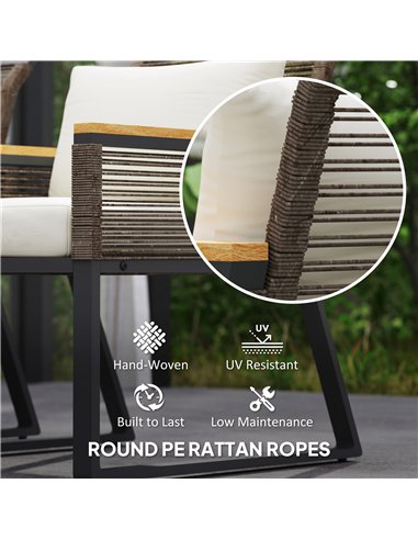Outsunny Four Piece Wicker Rope Garden Furniture Set with Glass Top Coffee Table - Grey