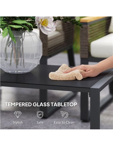 Outsunny Four Piece Wicker Rope Garden Furniture Set with Glass Top Coffee Table - Grey