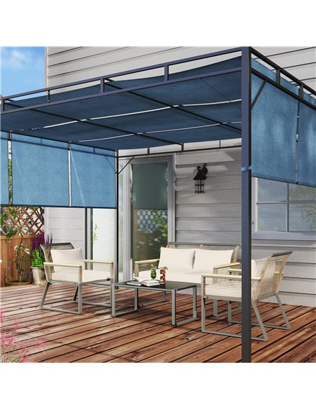 Outsunny Four Piece Wicker Rope Garden Furniture Set with Glass Top Coffee Table - Grey - pic 151340 | FastDaddyshop