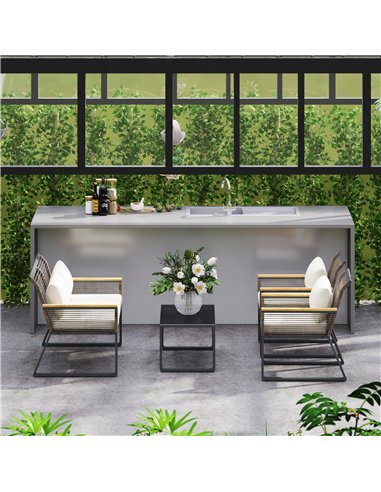 Outsunny Four Piece Wicker Rope Garden Furniture Set with Glass Top Coffee Table - Grey