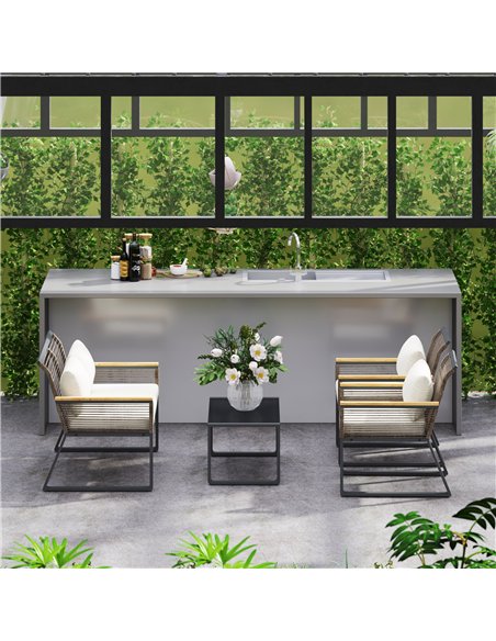 Outsunny Four Piece Wicker Rope Garden Furniture Set with Glass Top Coffee Table - Grey - pic 151341 | FastDaddyshop