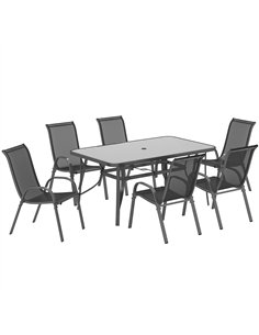 Outsunny Seven-Piece Outdoor Dining Set - Charcoal Grey