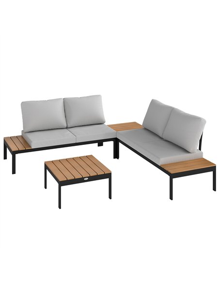 Outsunny Four-Piece Garden Corner Sofa Set with 2 Loveseats and 2 Coffee Tables - Teak - pic 151351 | FastDaddyshop