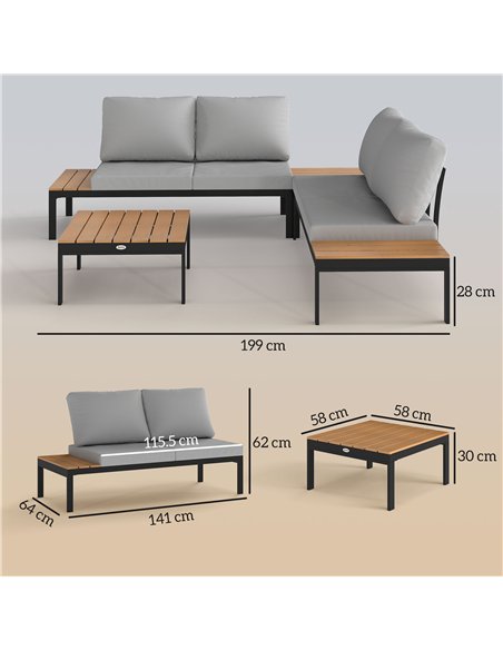 Outsunny Four-Piece Garden Corner Sofa Set with 2 Loveseats and 2 Coffee Tables - Teak - pic 151353 | FastDaddyshop