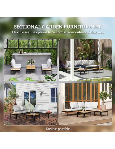 Outsunny Four-Piece Garden Corner Sofa Set with 2 Loveseats and 2 Coffee Tables - Teak - pic 151354 | FastDaddyshop