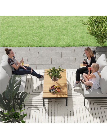 Outsunny Four-Piece Garden Corner Sofa Set with 2 Loveseats and 2 Coffee Tables - Teak - pic 151358 | FastDaddyshop