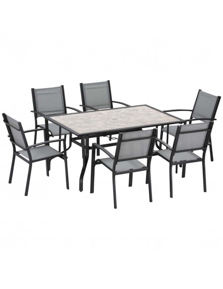 Outsunny 7 Piece Garden Dining Set with Armchairs, Table and Parasol Hole, Grey - pic 15136 | FastDaddyshop