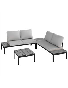 Outsunny Four-Piece Garden Corner Sofa Set with 2 Loveseats and 2 Coffee Tables - Grey
