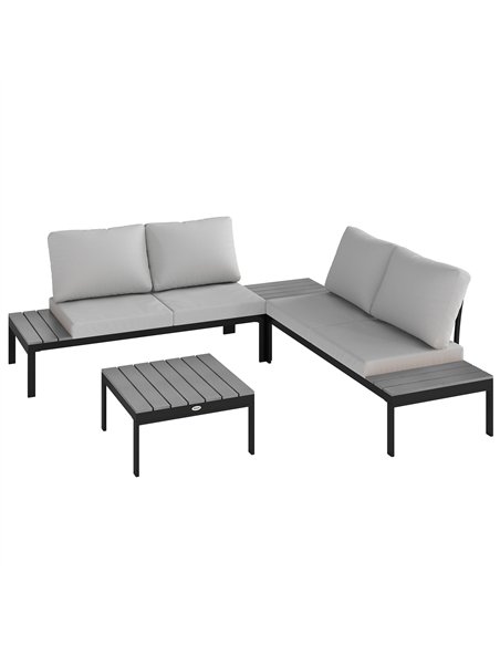 Outsunny Four-Piece Garden Corner Sofa Set with 2 Loveseats and 2 Coffee Tables - Grey - pic 151360 | FastDaddyshop