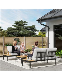 Outsunny Four-Piece Garden Corner Sofa Set with 2 Loveseats and 2 Coffee Tables - Grey 2