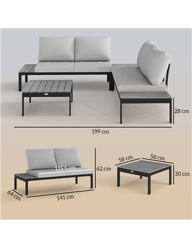 Outsunny Four-Piece Garden Corner Sofa Set with 2 Loveseats and 2 Coffee Tables - Grey