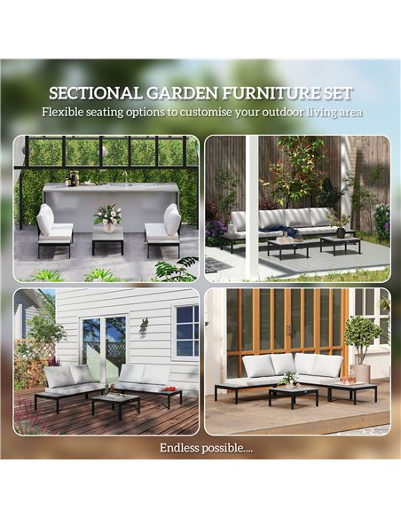 Outsunny Four-Piece Garden Corner Sofa Set with 2 Loveseats and 2 Coffee Tables - Grey - pic 151363 | FastDaddyshop