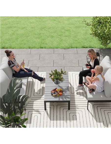Outsunny Four-Piece Garden Corner Sofa Set with 2 Loveseats and 2 Coffee Tables - Grey - pic 151367 | FastDaddyshop