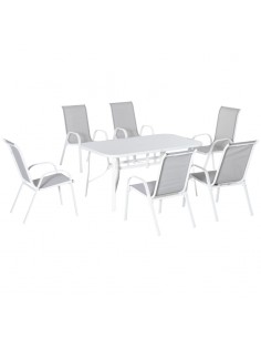 Outsunny 7 Piece Garden Dining Set with Table, Chairs and Parasol Hole, Grey