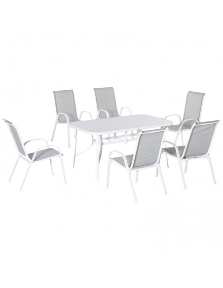 Outsunny 7 Piece Garden Dining Set with Table, Chairs and Parasol Hole, Grey - pic 15137 | FastDaddyshop