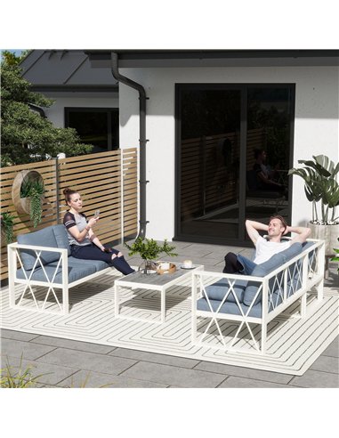 Outsunny Four-Piece L Shaped Garden Furniture Set with 5-Level Adjustable Lounger - Grey