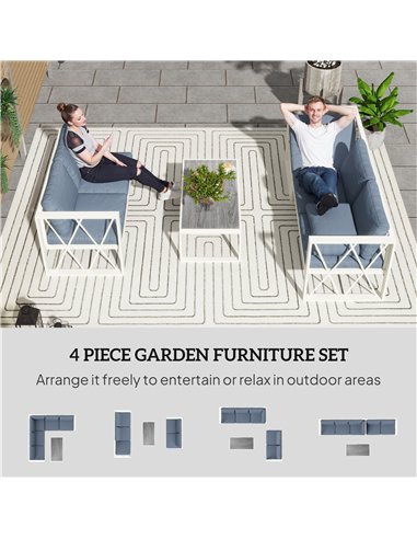 Outsunny Four-Piece L Shaped Garden Furniture Set with 5-Level Adjustable Lounger - Grey