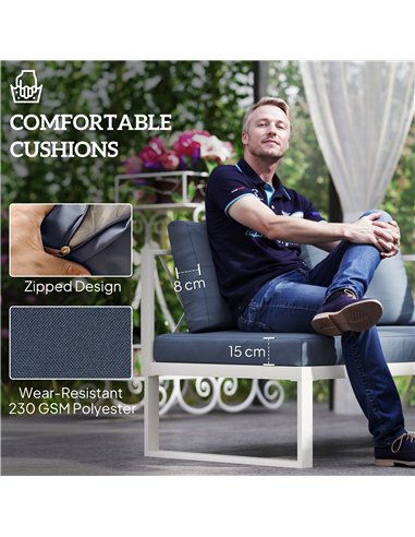 Outsunny Four-Piece L Shaped Garden Furniture Set with 5-Level Adjustable Lounger - Grey