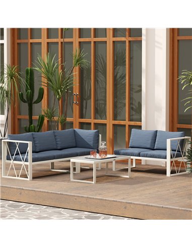 Outsunny Four-Piece L Shaped Garden Furniture Set with 5-Level Adjustable Lounger - Grey