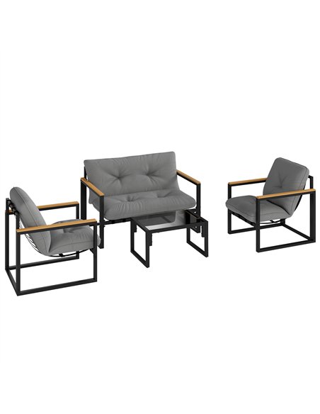 Outsunny Garden Furniture Set, 4 Piece Indoor Outdoor Conservatory with Loveseat Sofa, Armchairs, Glass Top Coffee Table, Cushio - pic 151378 | FastDaddyshop
