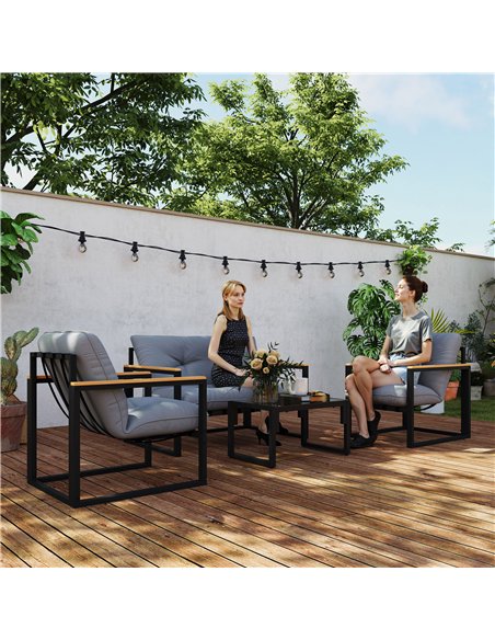 Outsunny Garden Furniture Set, 4 Piece Indoor Outdoor Conservatory with Loveseat Sofa, Armchairs, Glass Top Coffee Table, Cushio - pic 151379 | FastDaddyshop
