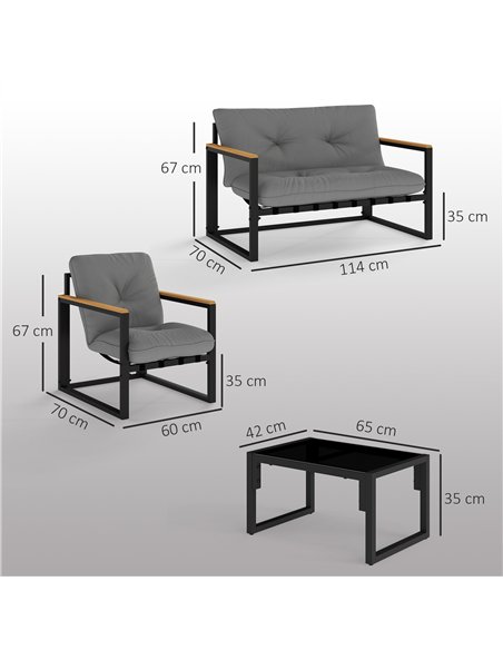 Outsunny Garden Furniture Set, 4 Piece Indoor Outdoor Conservatory with Loveseat Sofa, Armchairs, Glass Top Coffee Table, Cushio - pic 151380 | FastDaddyshop